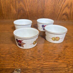 Vintage Royal Worcester Evesham Ramekins Set of 4 Fine Bone China Fruit Pattern